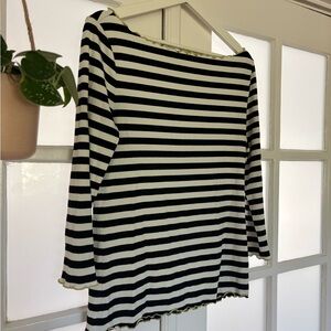 Ann Taylor 3/4 Sleeve Black & White Stripe Boat Neck blouse